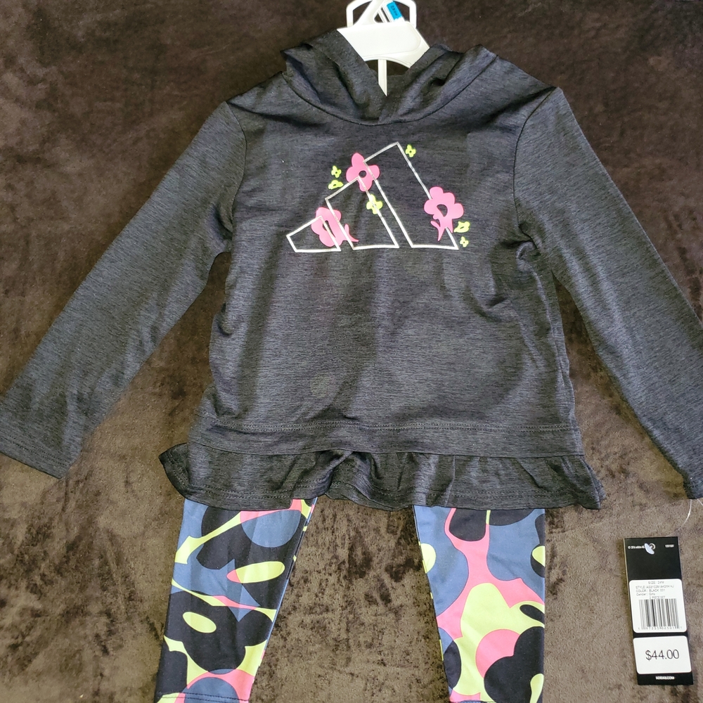 Girls' Gray Hoodie with Colorful Leggings